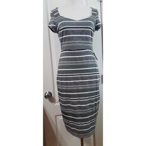 Express Black White Striped Split Bodycon Dress Size Small NEW